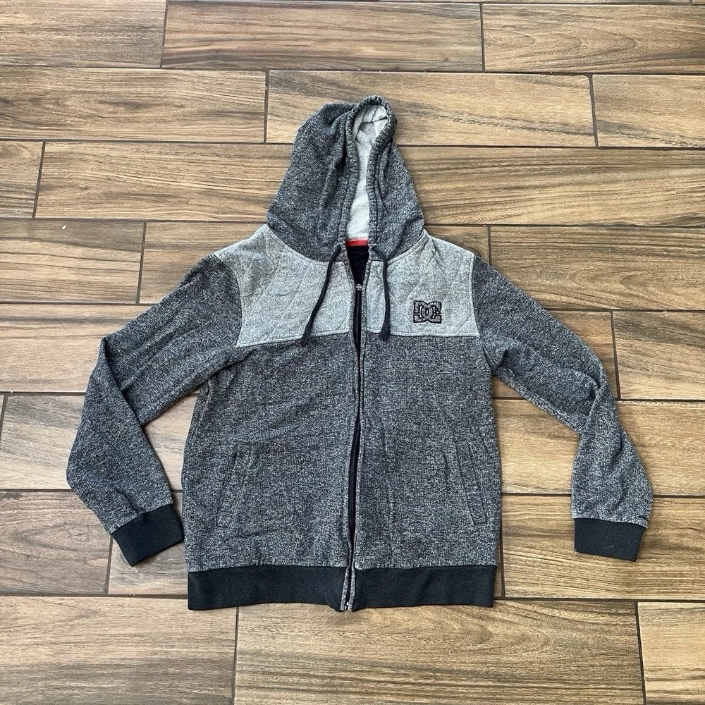 DC Shoes Mens Medium Full Zip Hoodie Gray Black Sherpa Lined Sweatshirt